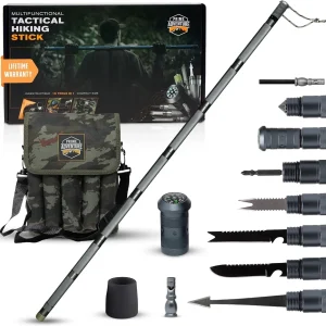 Hiking Tactical Stick - Collapsible Trekking Pole, 15-in-1 Multitool, 8-Tube Outdoor Gear